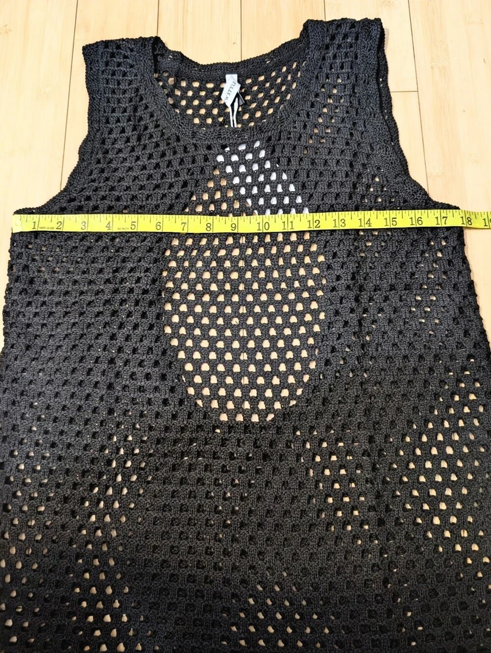 New Style Mini Black Sleeveless Crochet Open Back Beach Swimsuit CoverUp- Sz Xs